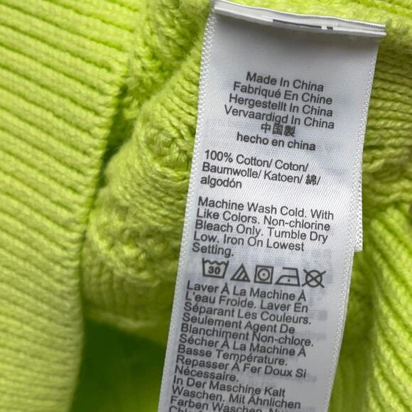 J. Crew Fluorescent Yellow Green Cotton Sweater, Crew Neck Pullover, Size S - Picture 3 of 4